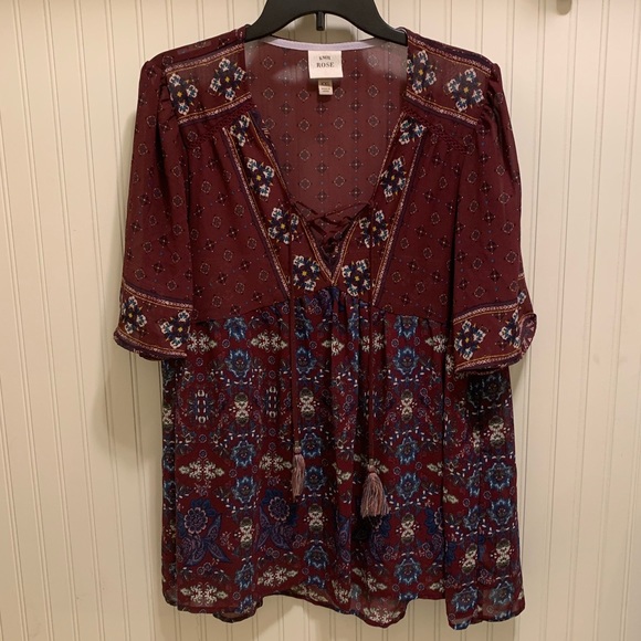 Knox Rose Tops - Knox Rose tie front bohemian blouse